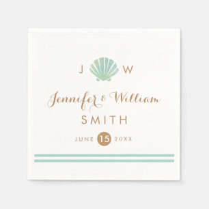 Serviette En Papier Papier Mariage Shell Watercolor Aqua Napkin
