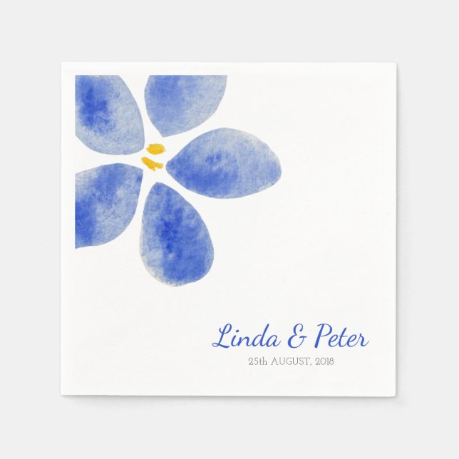 Serviette En Papier Papier Mariage simple bleu aquarelle (Devant)