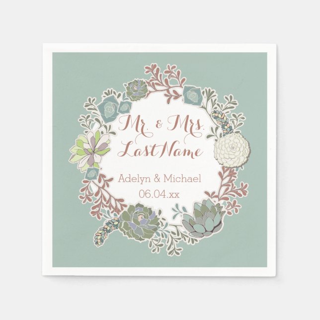 Serviette En Papier Papier Mariage Succulent Personnalisé (Devant)