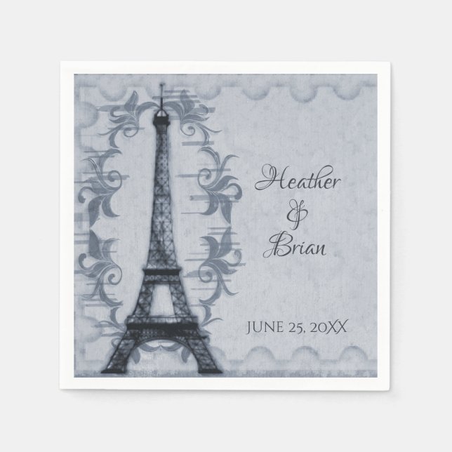 Serviette En Papier Papier Mariage Tour Eiffel bleu Naples (Devant)