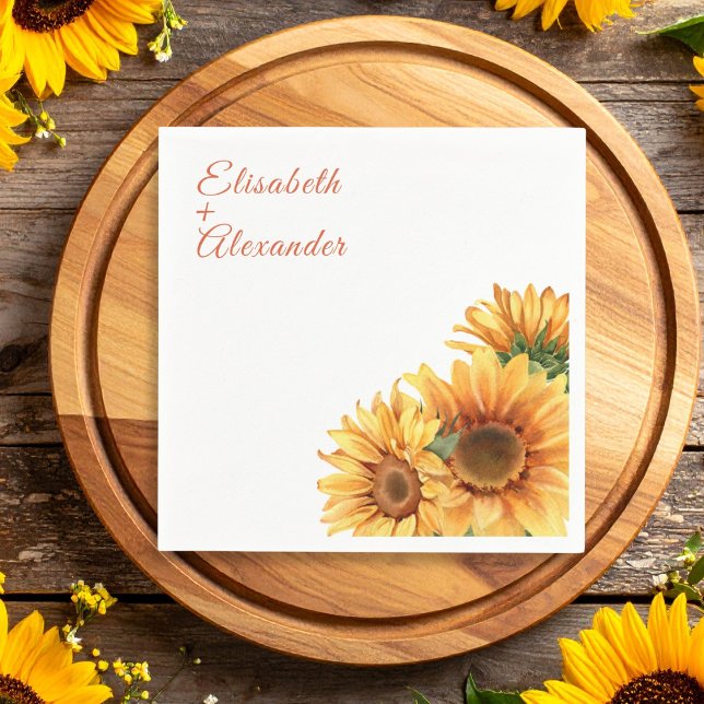 Serviette En Papier Papier Mariage tournesol Napkin (Rustic Sunflower Wedding Paper Napkin)