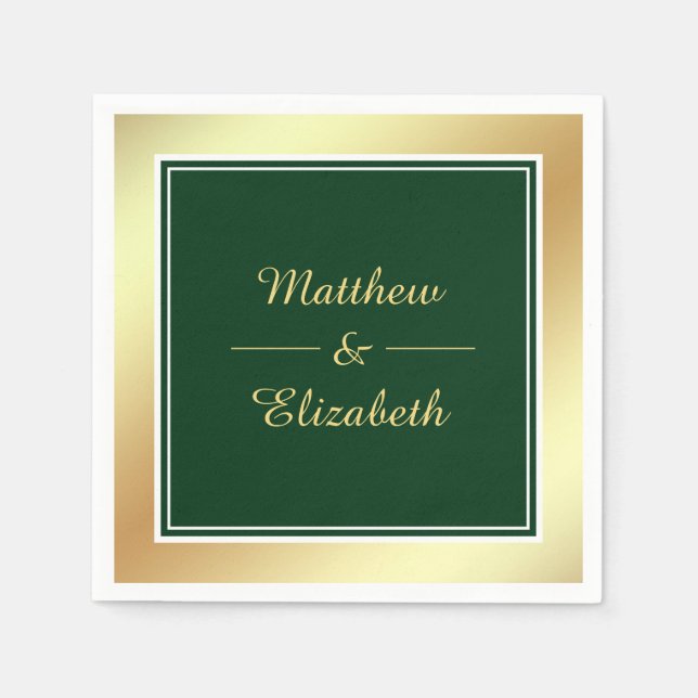 Serviette En Papier Papier Mariage vert Faux Gold Foil (Devant)