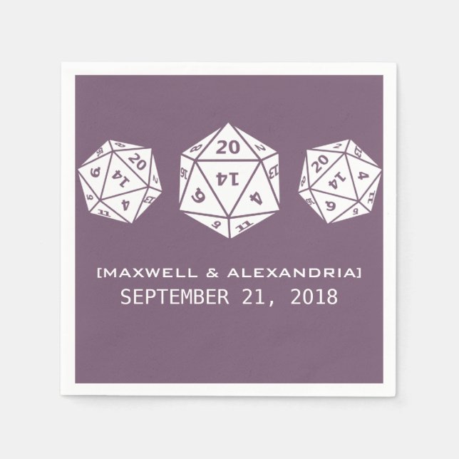 Serviette En Papier Papier Mariage violet D20 Dice Gamer (Devant)