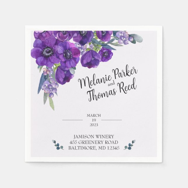 Serviette En Papier Papier Mariage violet Poppy (Devant)