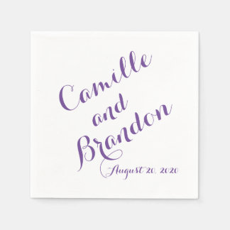 Serviette En Papier Papier Mariage violet Script