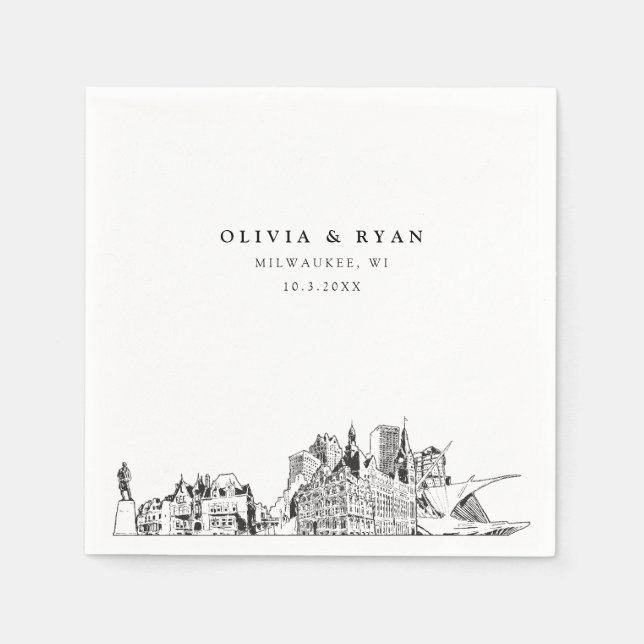 Serviette En Papier Papier minimaliste Mariage Milwaukee (Devant)