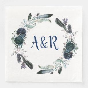 Serviette En Papier Papier Monogramme Bouquet bleu marine