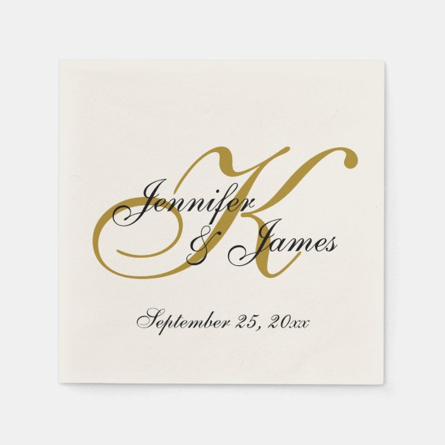 Serviette En Papier Papier Monogramme Ecru Custom Gold (Devant)