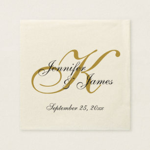 Serviette En Papier Papier Monogramme Ecru Custom Gold