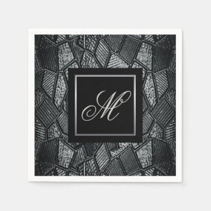 Serviette En Papier Papier Monogramme en verre de mosaïque gris foncé