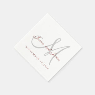 Serviette En Papier Papier Monogramme gris blanc classique Marsala