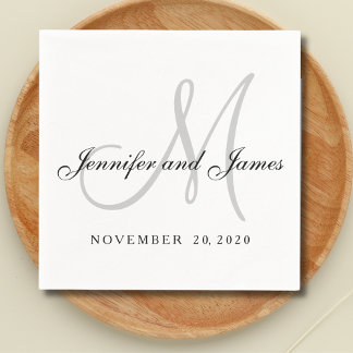 Serviette En Papier Papier Monogramme gris noir classique