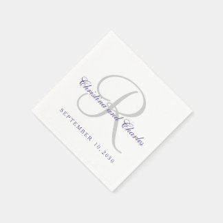 Serviette En Papier Papier monogramme gris ultra violet classique