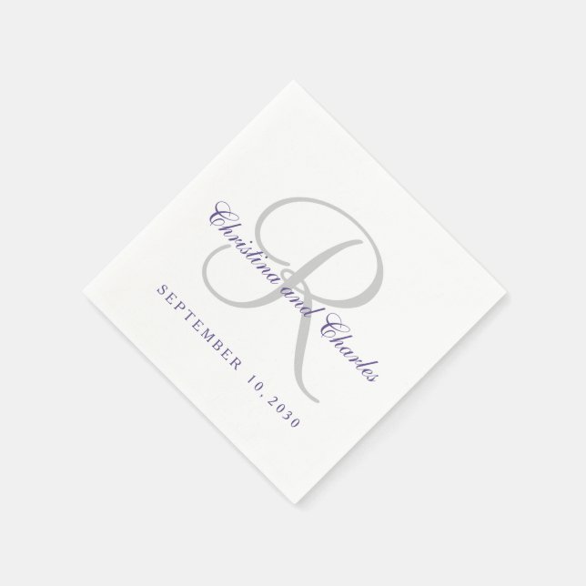 Serviette En Papier Papier monogramme gris ultra violet classique (Coin)