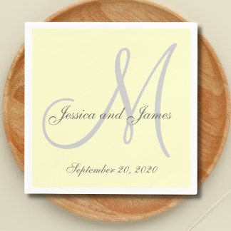 Serviette En Papier Papier Monogramme jaune clair personnalisé serviet