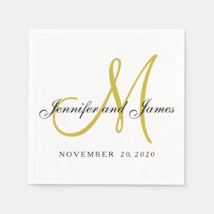 Serviette En Papier Papier Monogramme Noir Classique