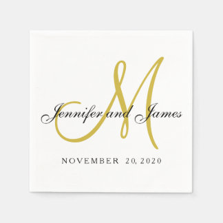 Serviette En Papier Papier Monogramme Noir Classique