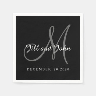 Serviette En Papier Papier Monogramme noir et blanc classique
