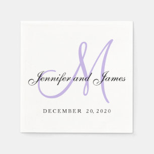 Serviette En Papier Papier monogramme noir violet classique
