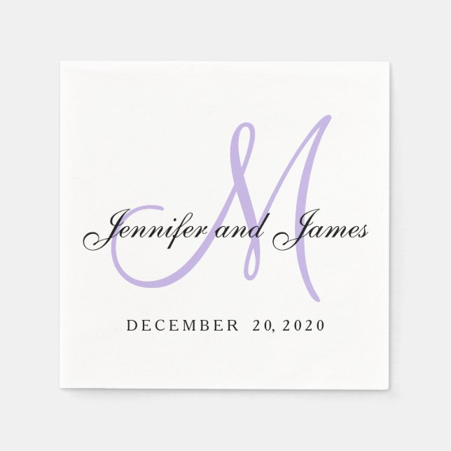 Serviette En Papier Papier monogramme noir violet classique (Devant)