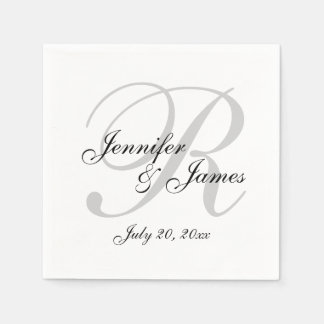 Serviette En Papier Papier Monogramme personnalisé noir et blanc class