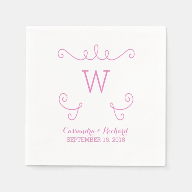 Serviette En Papier Papier Monogramme rose Whimsical Flourdissant (Devant)