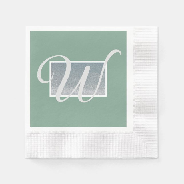 Serviette En Papier Papier Monogramme Silver Vert Sage (Devant)