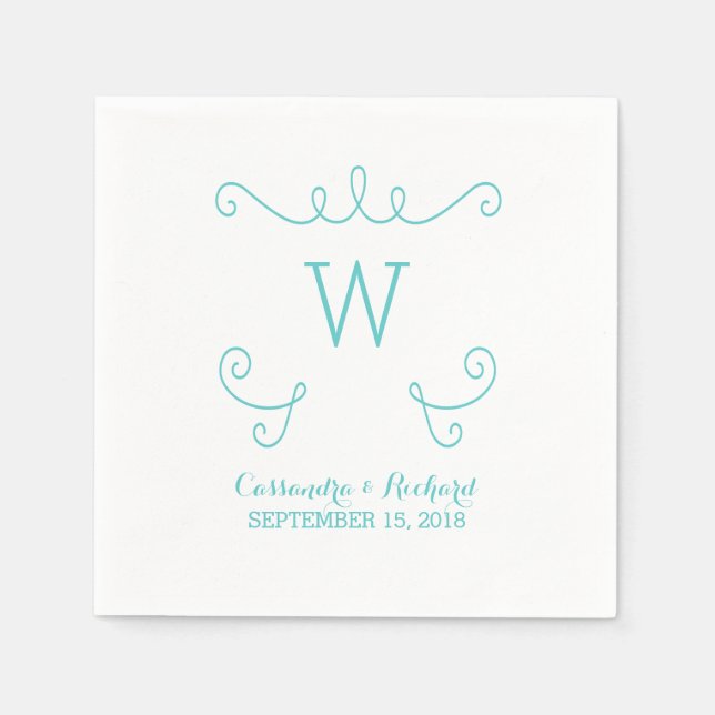 Serviette En Papier Papier Monogramme turquoise (Devant)