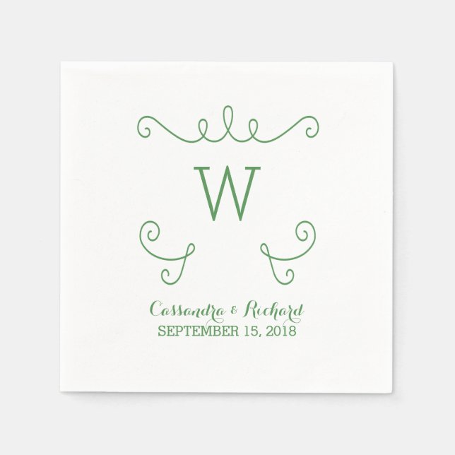 Serviette En Papier Papier Monogramme Whimsical Vert (Devant)