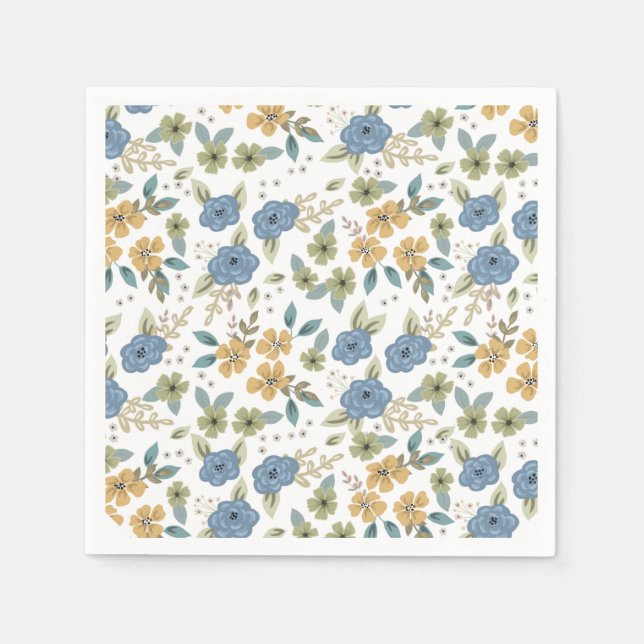 Serviette En Papier Papier Moody Blue Floral Party (Devant)