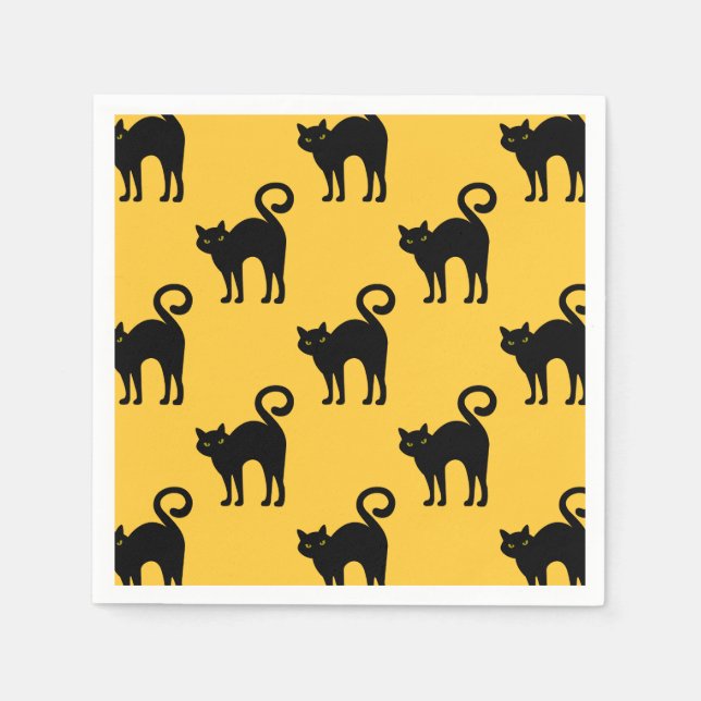 Serviette En Papier Papier Motif Halloween noir Chat (Devant)