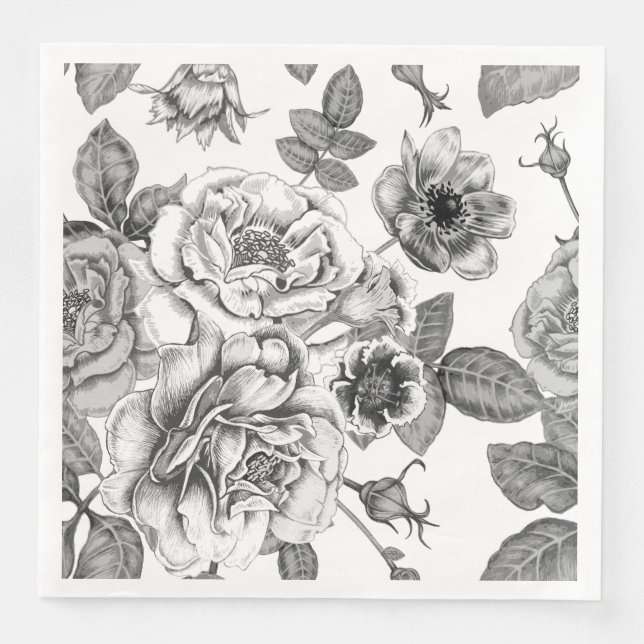 Serviette En Papier Papier Motif noir et blanc Rose (Devant)