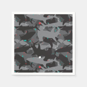 Serviette En Papier Papier Motif noir et camouflage Turquoise requin