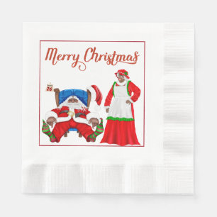 Serviette En Papier Papier Napki de Noël du père noël d'Afro-améri