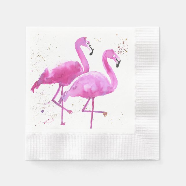 Serviette En Papier Papier Napkin avec deux flamants roses (Devant)
