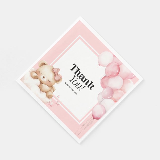 Serviette En Papier Papier Napkin Baby shower rose fille (Coin)