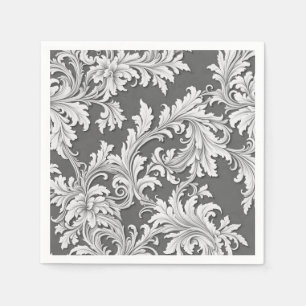 Serviette En Papier Papier Napkin Damask Design Gris noir et blanc