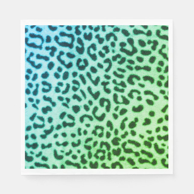 Serviette En Papier Papier Napkin Empreinte de léopard vert/bleu (Devant)