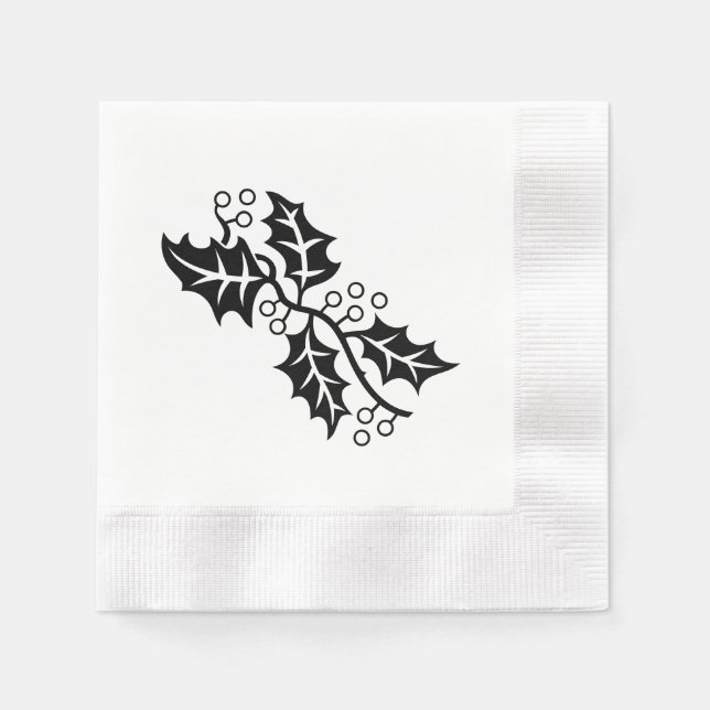 Serviette En Papier Papier Napkin - Feuilles creux en noir et blanc (Devant)