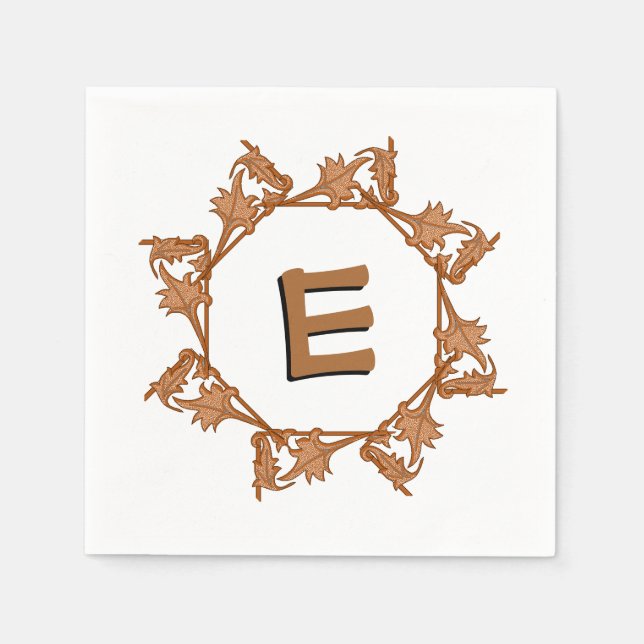 Serviette En Papier Papier Napkin - Feuilles en cercle avec initial (Devant)