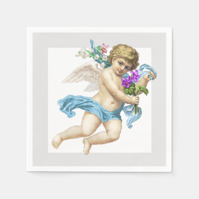 Serviette En Papier Papier Napkin gris bleu Cherub Angel (Devant)