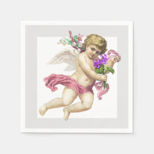 Serviette En Papier Papier Napkin gris rose Cherub Angel