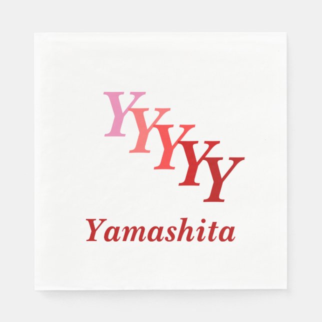 Serviette En Papier Papier Napkin - Initiales avec nom en rouge (Devant)