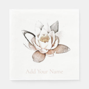 SERVIETTE EN PAPIER PAPIER NAPKIN : LOTUS BLANC + PERSONNALISABLE