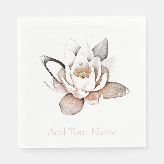 SERVIETTE EN PAPIER PAPIER NAPKIN : LOTUS BLANC + PERSONNALISABLE (Devant)