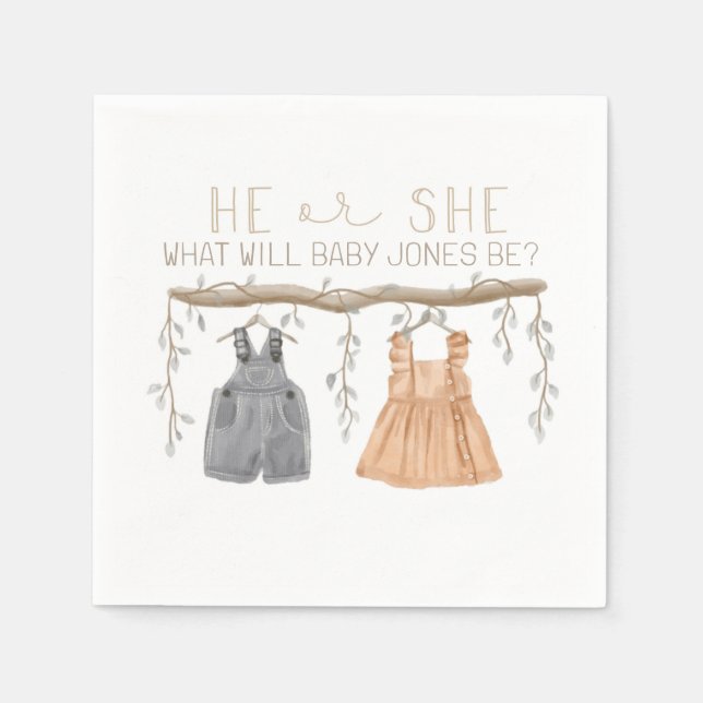 Serviette En Papier Papier Napkin, Lui ou Elle, Baby shower, (Devant)