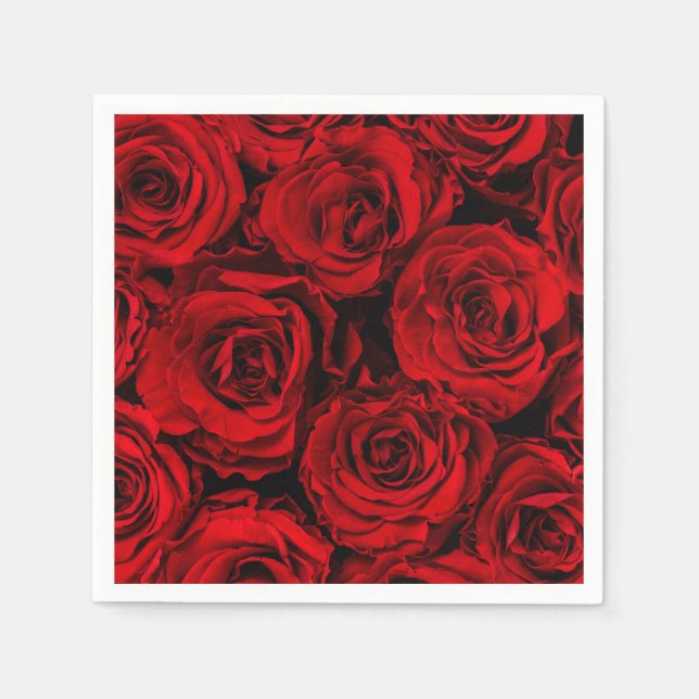 SERVIETTE EN PAPIER PAPIER NAPKIN : ROSES ROUGES : PERSONNALISABLE (Devant)