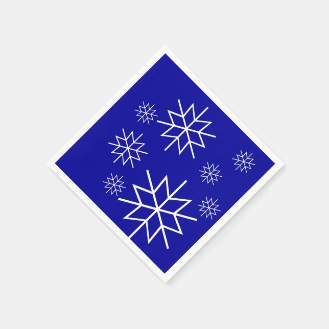 Serviette En Papier Papier Napkin - Snowflakes - Blanc sur Bleu (Coin)