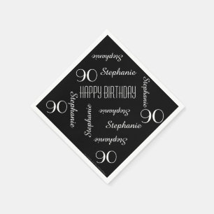 Serviette En Papier Papier Napkins 90e anniversaire Nom du parti Black