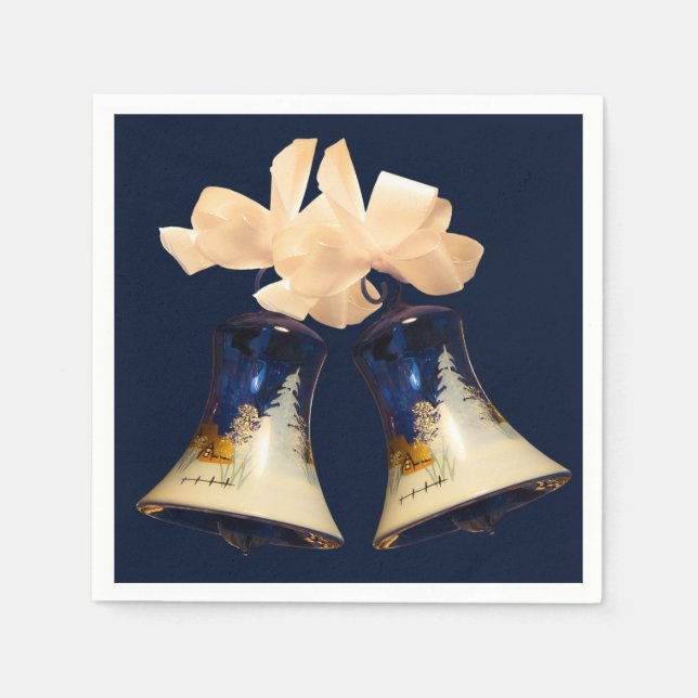 Serviette En Papier Papier Napkins Blue Christmas Jingle Cloches (Devant)